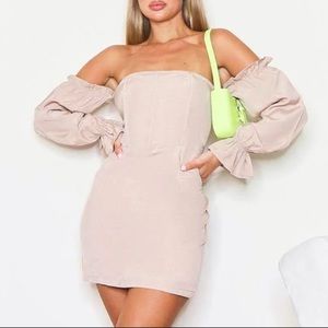 PLT Bardot Corset Woven Bodycon Mini Dress Sz 6